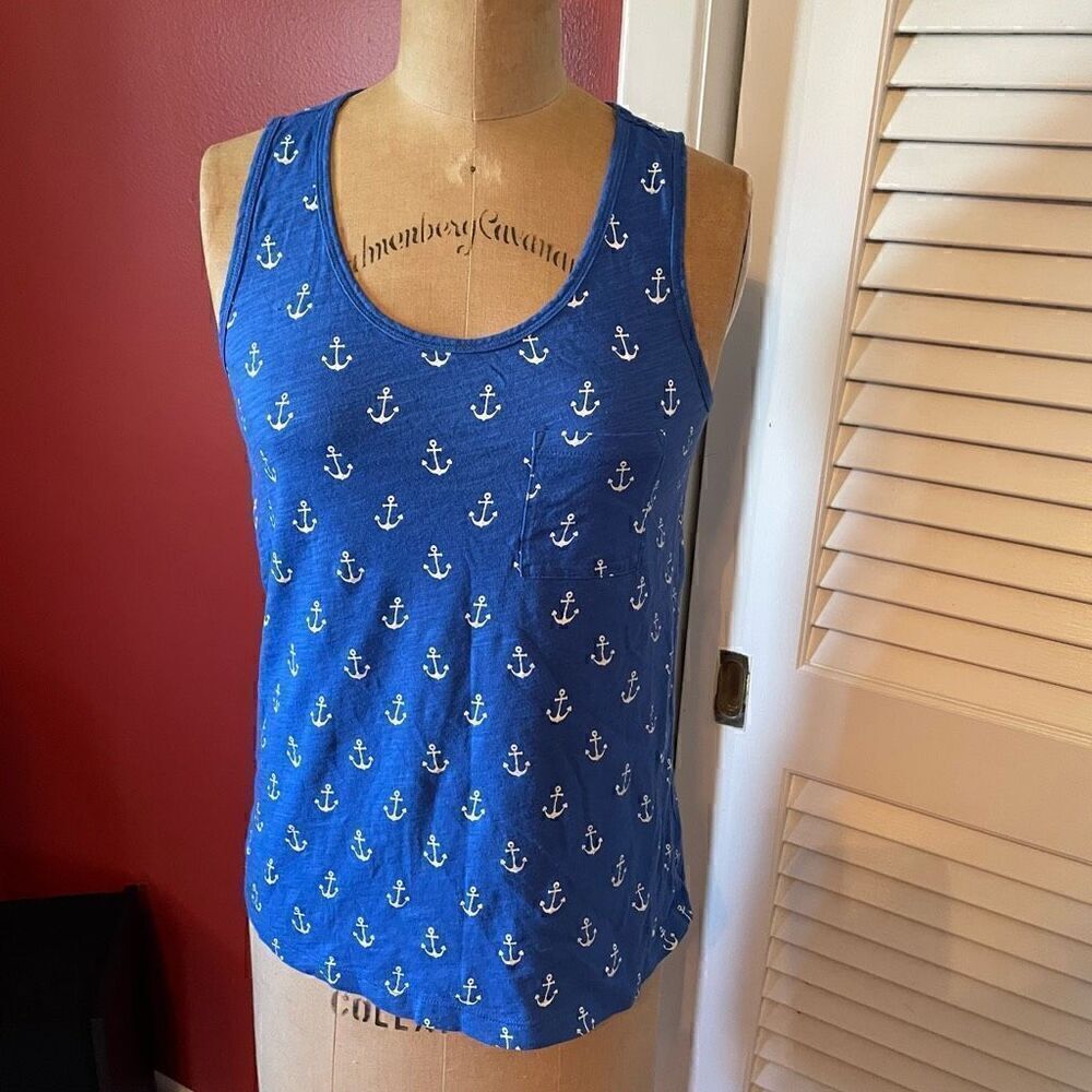 J CREW | blue with white anchors tank top XS